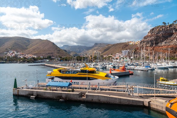 Port of San Sebastian de la Gomera seen from the ferry heading to Tenerife. Canary Islands