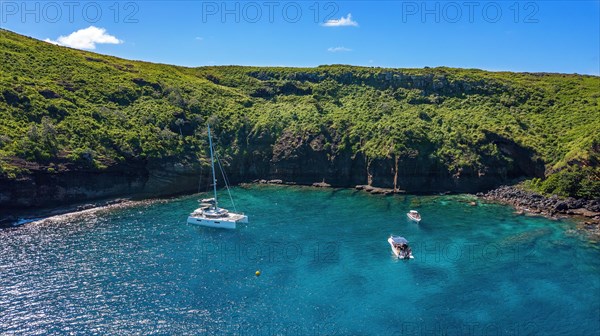 Small bay on south side of Isle de Coin de Mire Gunner's Coin Island off north coast of Mauritius in Indian Ocean