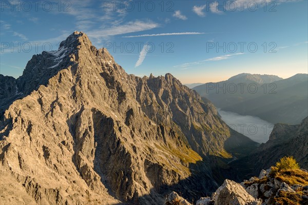 Early morning view of Watzmann and Koenigssee under the fog