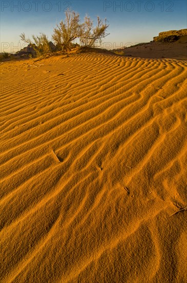 Sunset over the Mountainlandscape and desert in Wadi Rum