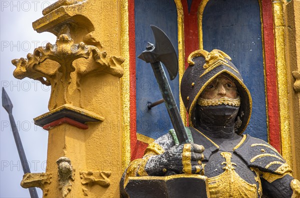 Figure of a knight on the so-called fish box or Syrlin fountain at the south-east corner of the town hall