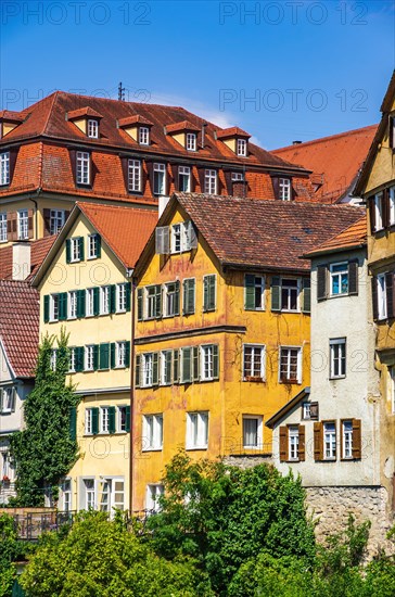 Beautiful view of the historic Neckar front in the old town of Tuebingen