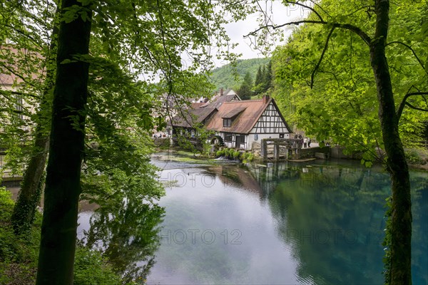 Blautopf with historic hammer mill