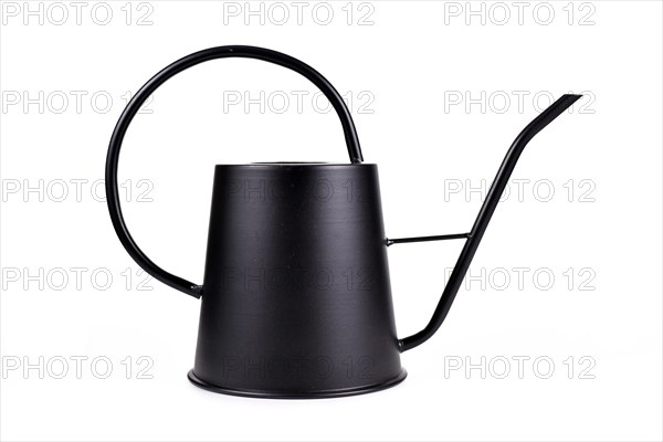 Black metal watering can isolated on white background