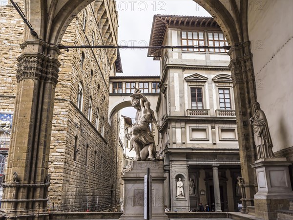 The Rape of Polyxena is a fine diagonal sculpture by Pio Fedi placed in the Loggia dei Lanzi