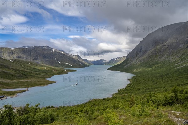 View of lake Gjende with boat