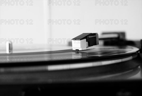 Vinyl record spinning on a turntable