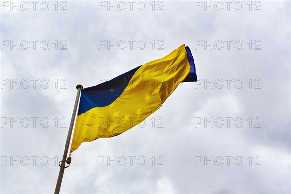 European flag shines through Ukrainian flag