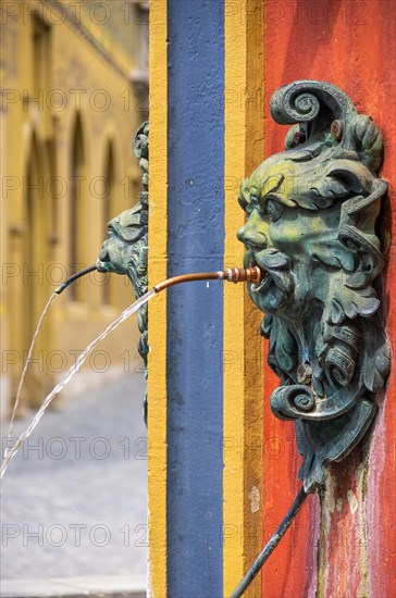 Detail of lion's paws as gargoyles on the so-called fish box or Syrlin fountain at the south-east corner of the town hall