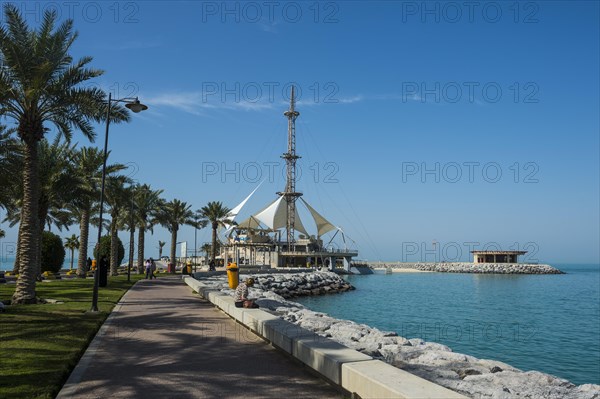 Futuristic looking restaurant on the beachfront of Kuwait City