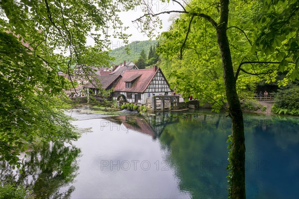 Blautopf with historic hammer mill