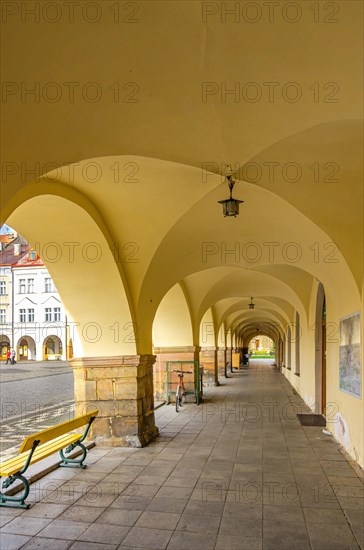 Arcades of historical architecture of town houses at Wallenstein Square