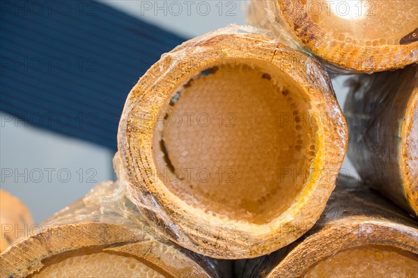 Sweet fresh honey in the sealed comb frame