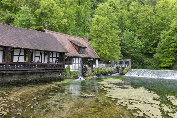 Blautopf with historic hammer mill