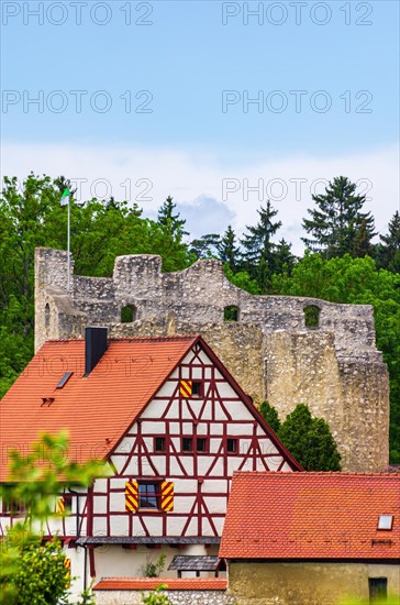 View from the south of Derneck Castle in the Great Lauter Valley on the Swabian Alb near Reutlingen