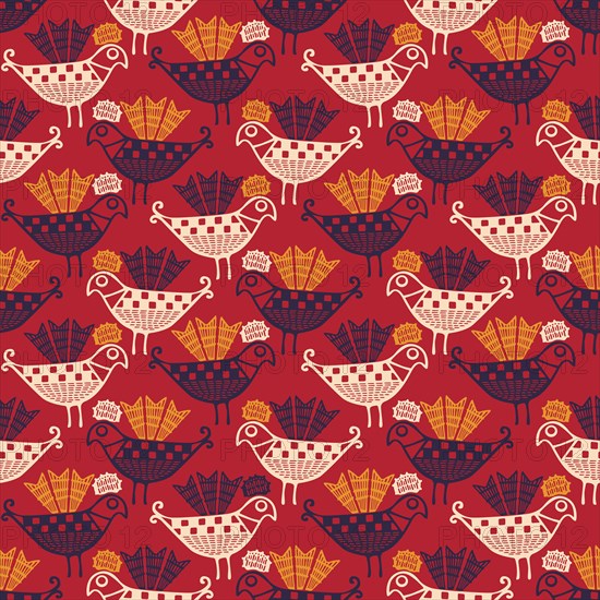 Hand drawn rooster seamless vector pattern