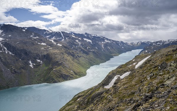 View of lake Gjende and mountains
