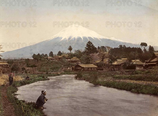 View of Mount Fuji from the village of Omiya