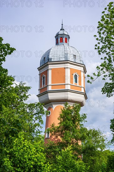 The historic water tower built in neo-baroque style in Kollmanspark and landmark of Neu-Ulm