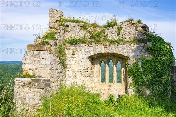 Gothic tracery window in an old fragment of wall