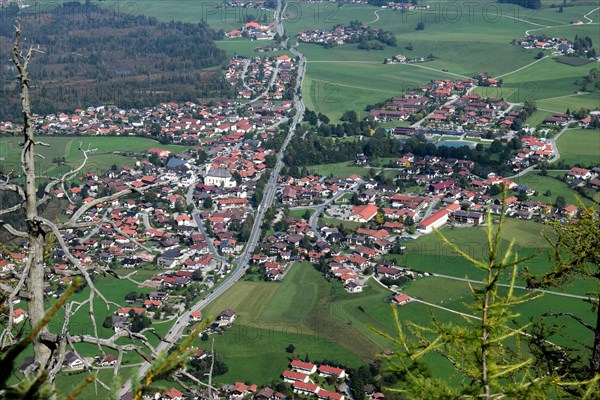 Bird's eye view of the village of Inzell in the Bavarian Alps