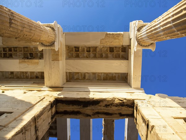 Columns of Propylaea gate entrance of Acropolis in Athens