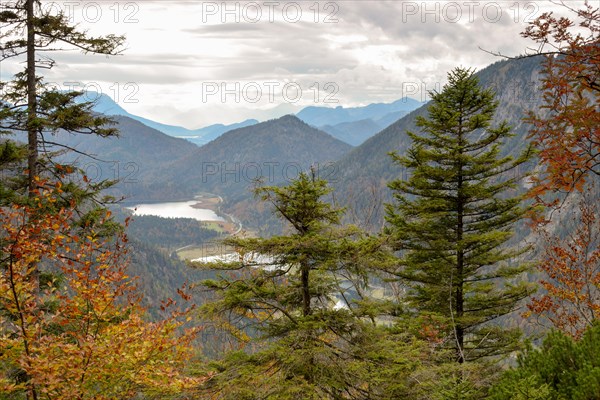 View from the Richtstrichkopf to the Weitsee near Ruhpolding in autumn