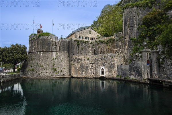 Historic fortifications at the South Gate with 13th century drawbridge in Old Town of Kotor