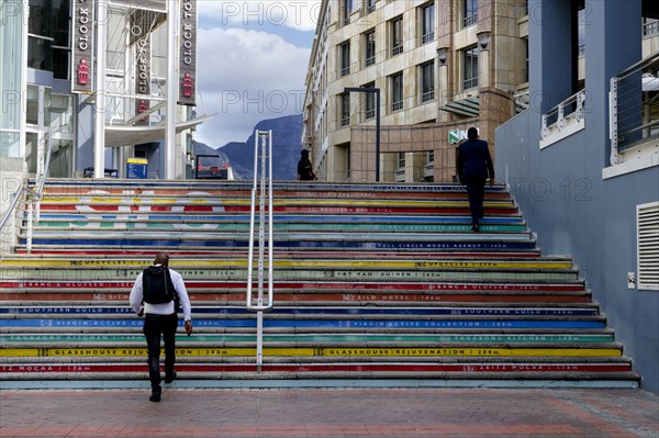 Colored stairs in front of the Clock Tower shopping Mall