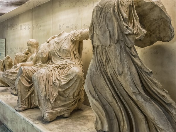 Ancient Greek statues of public free exhibition in metro station of Acropolis in Athens