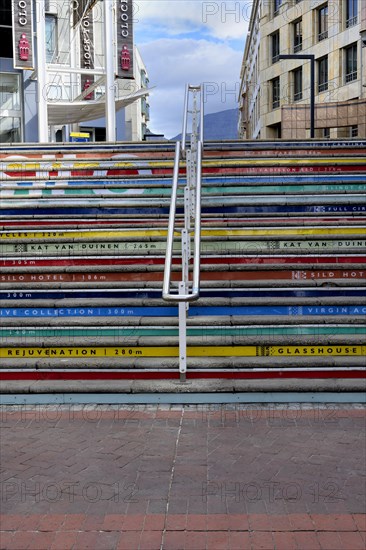 Colored stairs in front of the Clock Tower shopping Mall