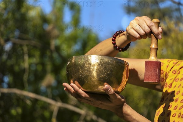 Tibetan singing bowl. Sound therapy