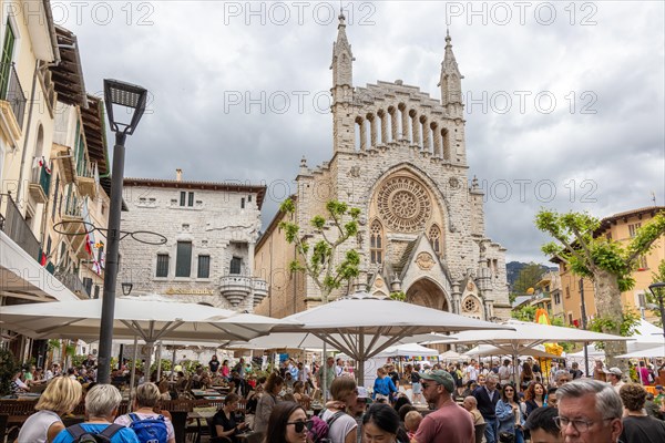 Market stalls in the market square of Soller
