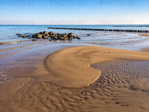 Pristine beach on the Baltic Sea with groynes