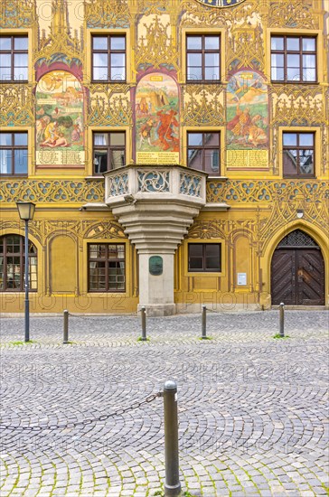 East facade of the historic town hall with pulpit and its impressive