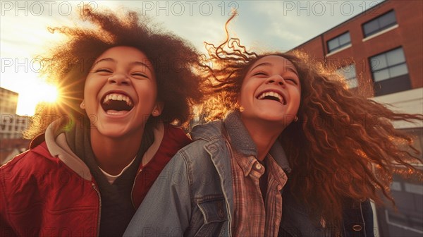 Happy laughing multi-ethnic children on their way to school