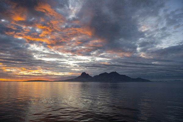 Sea and rocky mountain range