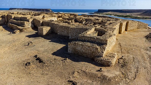 Aerial of the Unesco site the old Frankincense harbour Sumhuram