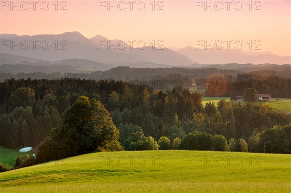 Bavarian Alpine foothills near Neukirchen with Hochfelln