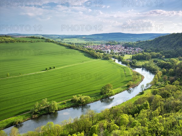 View of the Werra River and the town of Creuzburg in the Werra Valley