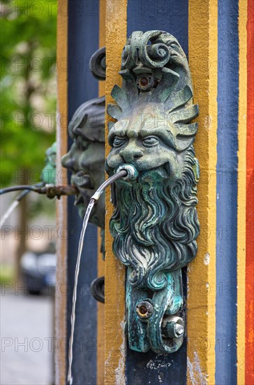 Detail of lion's paws as gargoyles on the so-called fish box or Syrlin fountain at the south-east corner of the town hall