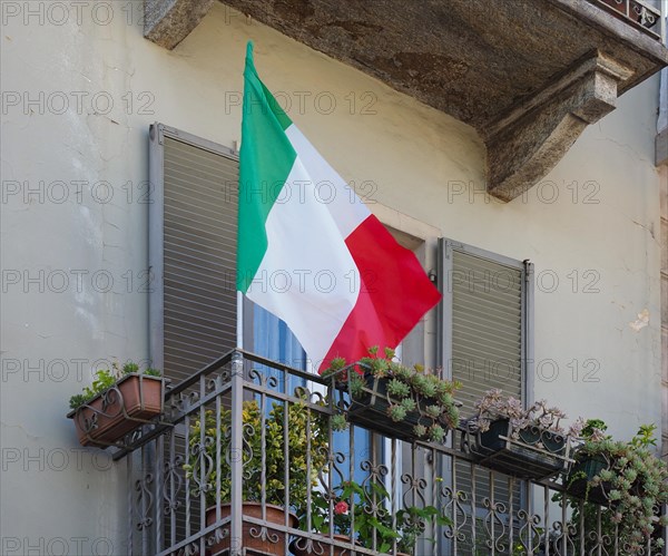 Italian Flag of Italy on balcony