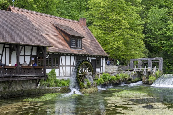 Blautopf with historic hammer mill