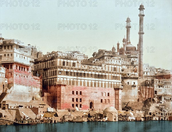 View of the Ghats with Aurangzeb's Mosque in Benares