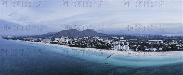 Mallorca sandy beach in Alcudia aerial view