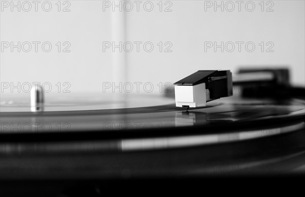 Vinyl record spinning on a turntable