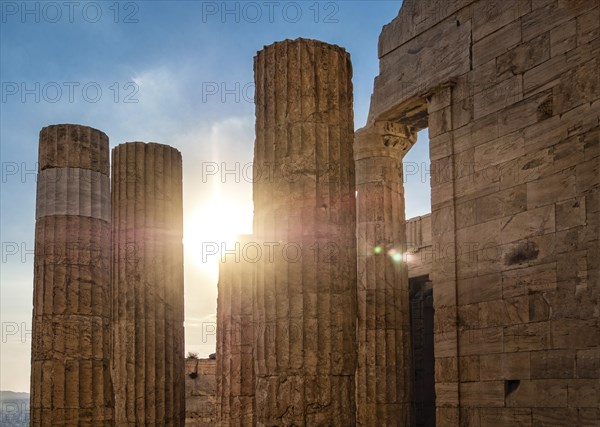 Columns of Propylaea gate entrance of Acropolis in Athens