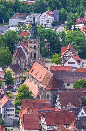 View from above over the small town of Bad Urach at the foot of the Swabian Alb