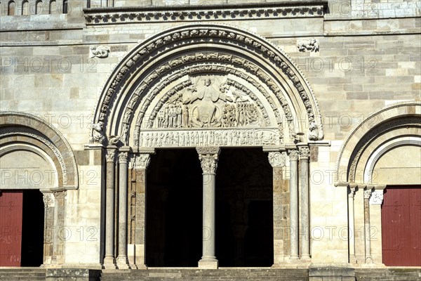 Vezelay labelled les Plus Beaux Villages de France. Morvan regional natural park. The tympanum of Basilica St Mary Magdalene porch