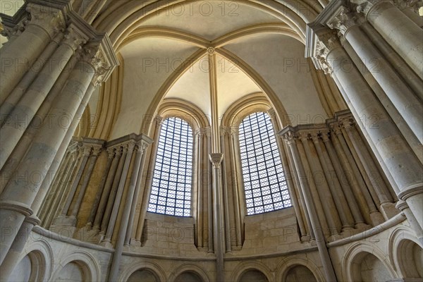 Vezelay labelled les Plus Beaux Villages de France. Architectural details of the nave of Basilica St Mary Magdalene.Unesco World heritage. Morvan regional natural park. Via Lemovicensis way to Santiago de Compostela. Yonne department. Bourgogne Franche Comte. France